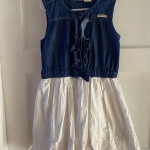 Classic denim dress. Denim top with white cotton skirt.